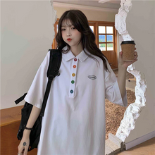 画像をギャラリービューアに読み込む, カラフルボタンが可愛いビッグサイズ オーバーサイズ ポロシャツ Tシャツ トップス