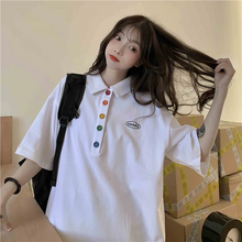 画像をギャラリービューアに読み込む, カラフルボタンが可愛いビッグサイズ オーバーサイズ ポロシャツ Tシャツ トップス