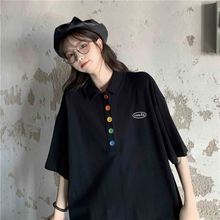 画像をギャラリービューアに読み込む, カラフルボタンが可愛いビッグサイズ オーバーサイズ ポロシャツ Tシャツ トップス