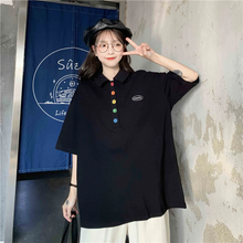 画像をギャラリービューアに読み込む, カラフルボタンが可愛いビッグサイズ オーバーサイズ ポロシャツ Tシャツ トップス