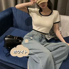 画像をギャラリービューアに読み込む, 韓国っぽ カジュアル半袖 ショート丈Tシャツかわいいトップストレンド感