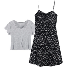 画像をギャラリービューアに読み込む, 2点セット花柄ワンピース Tシャツ キャミワンピースキャミソールカジュアルワンピース韓国っぱ