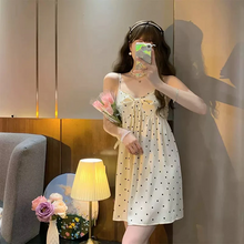 画像をギャラリービューアに読み込む, ルームウェアもガーリーに 2タイプ 水玉ルームウェア パジャマ ワンピース ショートパンツ ノースリーブ ラッフルフリル ドット柄 フリル Vネック セットアップ リボン ロンパース