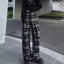 画像をギャラリービューアに読み込む, ハイウエストチェック柄パンツ リップドファッションデザインパンツ