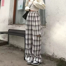 画像をギャラリービューアに読み込む, ハイウエストチェック柄パンツ リップドファッションデザインパンツ
