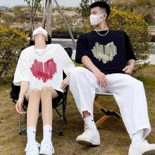 画像をギャラリービューアに読み込む, ゆったり カジュアル ラブ柄 Tシャツ 男女兼用 半袖 サマーTシャツ