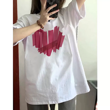 画像をギャラリービューアに読み込む, ゆったり カジュアル ラブ柄 Tシャツ 男女兼用 半袖 サマーTシャツ