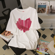 画像をギャラリービューアに読み込む, ゆったり カジュアル ラブ柄 Tシャツ 男女兼用 半袖 サマーTシャツ