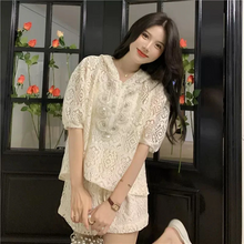 画像をギャラリービューアに読み込む, 2点セットアップパーカー トップスとショートパンツかわいいレースセットアップ