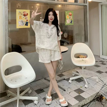 画像をギャラリービューアに読み込む, 2点セットアップパーカー トップスとショートパンツかわいいレースセットアップ