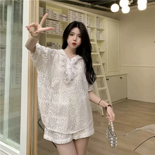 画像をギャラリービューアに読み込む, 2点セットアップパーカー トップスとショートパンツかわいいレースセットアップ