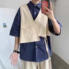 画像をギャラリービューアに読み込む, おしゃれ度アップ ファッション シングルブレスト 半袖 配色 切り替え 折襟 メンズ カーディガン