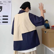 画像をギャラリービューアに読み込む, おしゃれ度アップ ファッション シングルブレスト 半袖 配色 切り替え 折襟 メンズ カーディガン