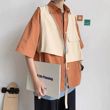 画像をギャラリービューアに読み込む, おしゃれ度アップ ファッション シングルブレスト 半袖 配色 切り替え 折襟 メンズ カーディガン