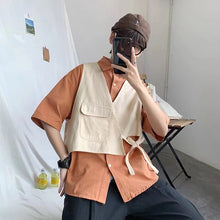 画像をギャラリービューアに読み込む, おしゃれ度アップ ファッション シングルブレスト 半袖 配色 切り替え 折襟 メンズ カーディガン