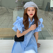 画像をギャラリービューアに読み込む, 韓国っぱシャツワンピ ミニ ワンピ 美脚 カジュアルフェミニンワンピース