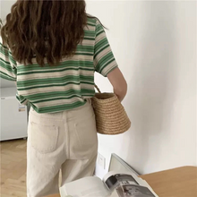 画像をギャラリービューアに読み込む, 着映えばっちり マルチボーダー ボーダー Tシャツ ゆるかわ オーバーサイズ メンズライク カジュアル ラウンドネック ナチュラル ゆるカジ