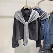 画像をギャラリービューアに読み込む, デニムシャツ ショール 2点セットカジュアル 古着っぽ メンズライク 韓国っぽ ストリート