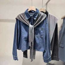 画像をギャラリービューアに読み込む, デニムシャツ ショール 2点セットカジュアル 古着っぽ メンズライク 韓国っぽ ストリート