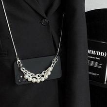 画像をギャラリービューアに読み込む, 韓国っぽ バー チェーンパール付き ショルダーストラップiphoneケース iphone13ケース iphone14ケース