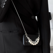 画像をギャラリービューアに読み込む, 韓国っぽ バー チェーンパール付き ショルダーストラップiphoneケース iphone13ケース iphone14ケース