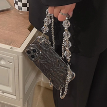 画像をギャラリービューアに読み込む, 韓国ファッションストラップ付き メタリックケース チェーン iPhoneケース