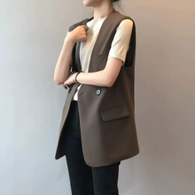 画像をギャラリービューアに読み込む, シンプルなゆったりノーカラーミドル丈スーツベスト