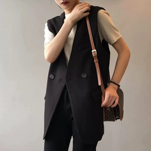 画像をギャラリービューアに読み込む, シンプルなゆったりノーカラーミドル丈スーツベスト