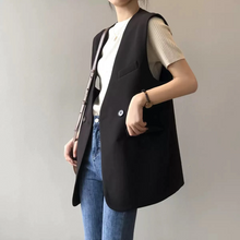 画像をギャラリービューアに読み込む, シンプルなゆったりノーカラーミドル丈スーツベスト