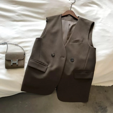 画像をギャラリービューアに読み込む, シンプルなゆったりノーカラーミドル丈スーツベスト