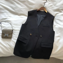 画像をギャラリービューアに読み込む, シンプルなゆったりノーカラーミドル丈スーツベスト