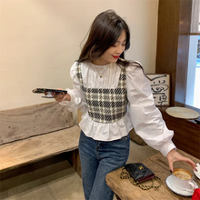 画像をギャラリービューアに読み込む, 韓国スタイル ステッチ フェイク ツーピース ロング スリーブ シャツ フレンチ ロング スリーブ トップ