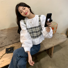 画像をギャラリービューアに読み込む, 韓国スタイル ステッチ フェイク ツーピース ロング スリーブ シャツ フレンチ ロング スリーブ トップ
