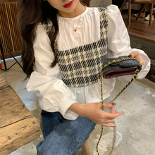 画像をギャラリービューアに読み込む, 韓国スタイル ステッチ フェイク ツーピース ロング スリーブ シャツ フレンチ ロング スリーブ トップ