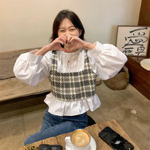 画像をギャラリービューアに読み込む, 韓国スタイル ステッチ フェイク ツーピース ロング スリーブ シャツ フレンチ ロング スリーブ トップ