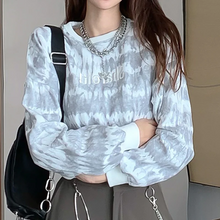 画像をギャラリービューアに読み込む, 韓国っぽストリート女子お洒落なタイダイ柄 クロップド丈 メンズライク スウェット トップス
