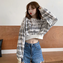 画像をギャラリービューアに読み込む, 韓国っぽストリート女子お洒落なタイダイ柄 クロップド丈 メンズライク スウェット トップス