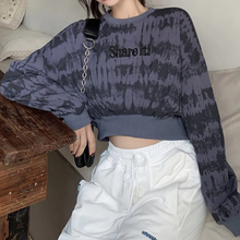 画像をギャラリービューアに読み込む, 韓国っぽストリート女子お洒落なタイダイ柄 クロップド丈 メンズライク スウェット トップス