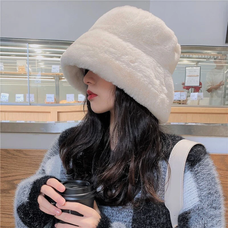 帽子 ファー バケットハットブラック韓国 大人可愛い ふわふわ