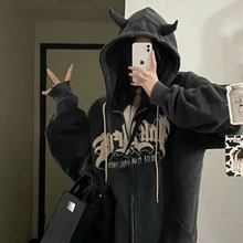 画像をギャラリービューアに読み込む, フード付きジャケット小悪魔の耳付きデザインがとってもキュートなビッグシルエ