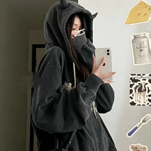 画像をギャラリービューアに読み込む, フード付きジャケット小悪魔の耳付きデザインがとってもキュートなビッグシルエ