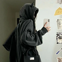 画像をギャラリービューアに読み込む, フード付きジャケット小悪魔の耳付きデザインがとってもキュートなビッグシルエ