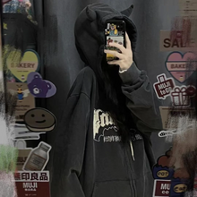 画像をギャラリービューアに読み込む, フード付きジャケット小悪魔の耳付きデザインがとってもキュートなビッグシルエ