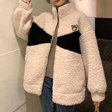 画像をギャラリービューアに読み込む, 防寒防風くま柄ゆったりシンプルトップス可愛いコートジャケット韓国風 冬レデイーズ