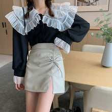 画像をギャラリービューアに読み込む, オシャレPU Aラインスカートガーリー フェミニン 清新韓国系 シンプル