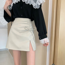 画像をギャラリービューアに読み込む, オシャレPU Aラインスカートガーリー フェミニン 清新韓国系 シンプル