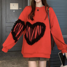 画像をギャラリービューアに読み込む, 秋冬ハート柄着心地いいパーカー韓国風フード付きセーター