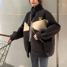 画像をギャラリービューアに読み込む, 防寒防風くま柄ゆったりシンプルトップス可愛いコートジャケット韓国風 冬レデイーズ