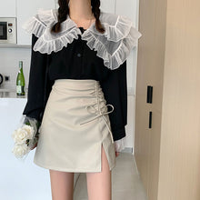 画像をギャラリービューアに読み込む, オシャレPU Aラインスカートガーリー フェミニン 清新韓国系 シンプル