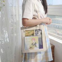 画像をギャラリービューアに読み込む, ショルダーバッグ ハンドバッグ 透明ポケット フェイクレザー PU 大容量 スクエアバッグ